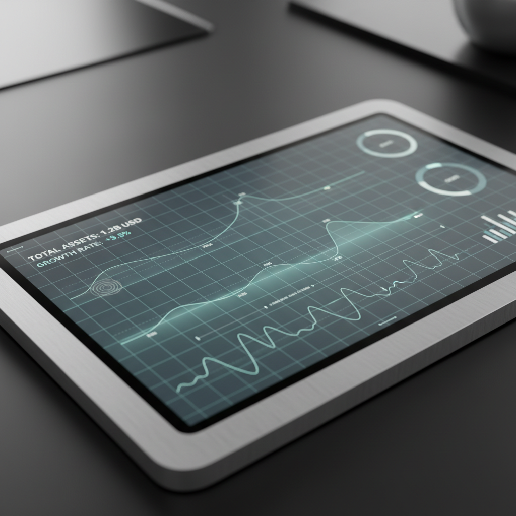 A close-up, cinematic shot of a clean, modern interface displayed on a slim, bezel-less screen, showing precise data visualizations, smooth grids, and subtle micro-interactions in cool neutrals and soft teal accents. The environment is minimal, with brushed metal edges and diffused lighting that emphasize precision, clarity, and high-quality engineering in contemporary technology.