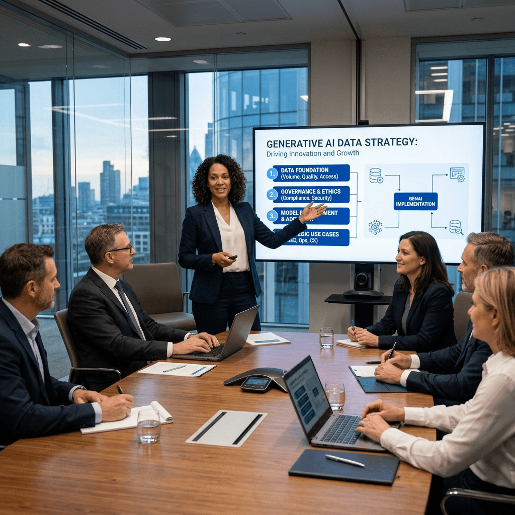 Enterprise leader presenting GenAI data strategy to executives
