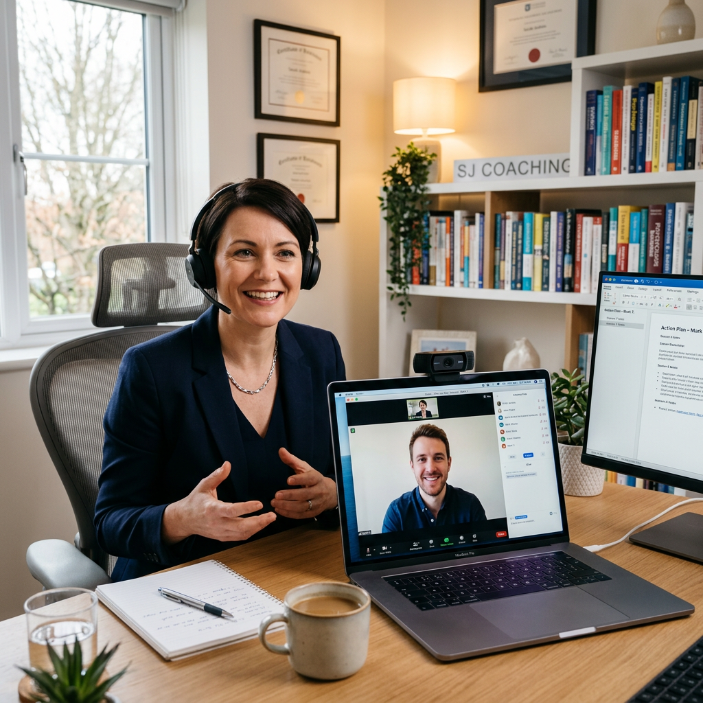 Professional one-on-one virtual coaching session workspace